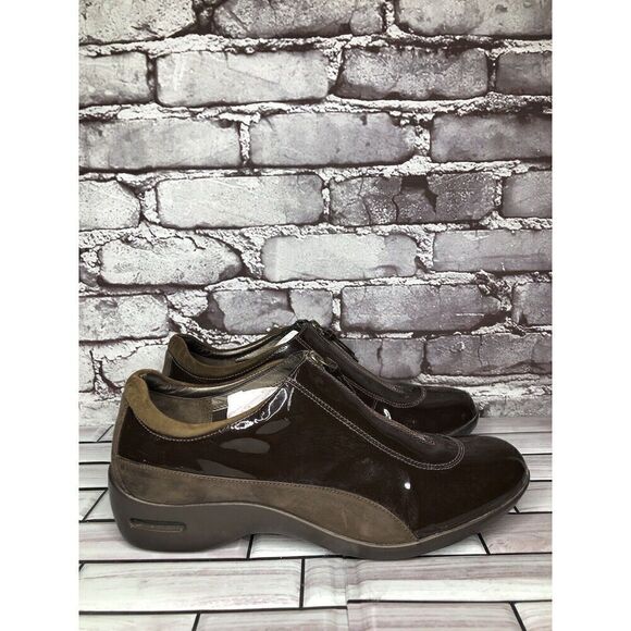 Cole Haan Air Brown Patent Leather Front Zip Wedge Shoes Women’s Sz 10B US/41EU - Picture 4 of 16